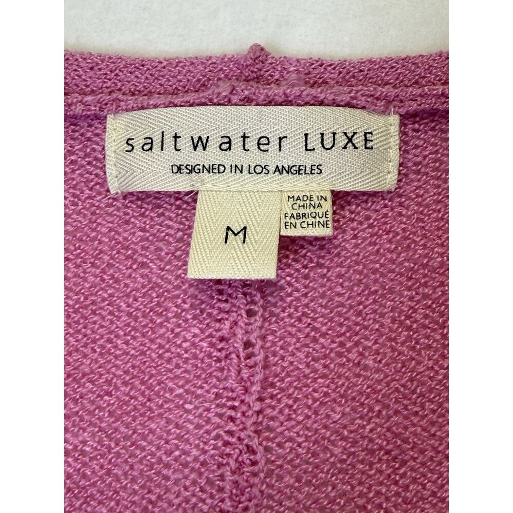 Saltwater Luxe Cardigan Women’s Sz M Delby Open Knit Button Front Rolled Hem - Picture 5 of 10